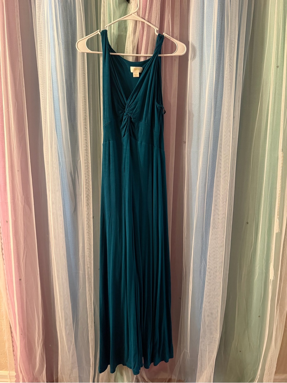 Anthropologie Maeve Teal Twist-Front Maxi Dress
